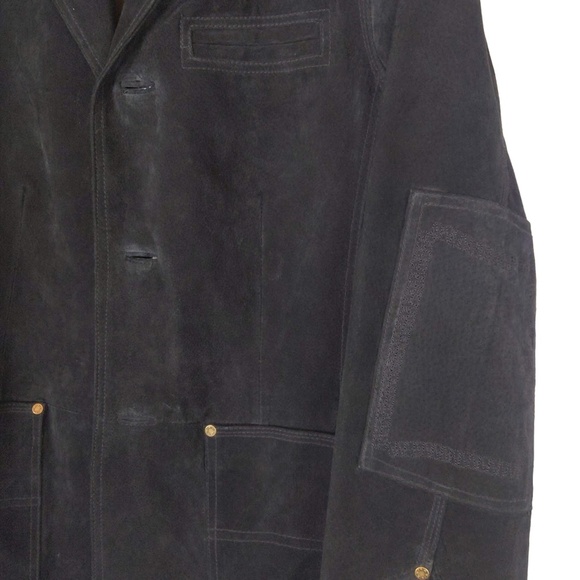 Vintage 90s B.U.M. Equipment Men’s Black Suede Jacket Coat Elbow Patches - Picture 14 of 16